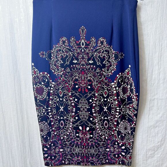 PINKO Women's Navy Blue w/Multicolor Paisley Print Midi Pencil Skirt Sz 8 Italy - Picture 4 of 16